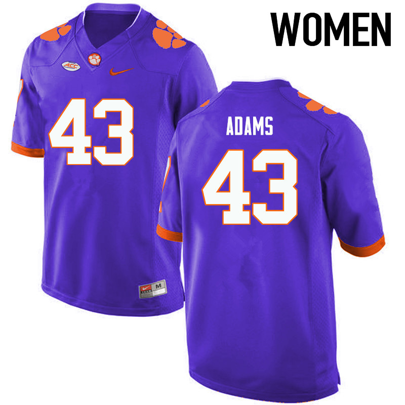 Women Clemson Tigers #43 Keith Adams College Football Jerseys-Purple
